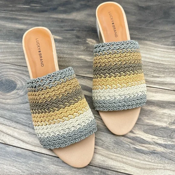 NIB Lucky Brand Nanssi 8.5M Multicolor Woven Crochet Mule Block Heel Sandals - Picture 2 of 12
